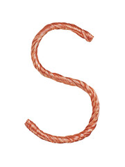 Letter S made of copper wire  isolated on white background