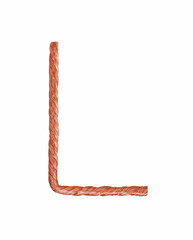 Letter L made of copper wire  isolated on white background