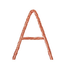 Letter A made of copper wire  isolated on white background