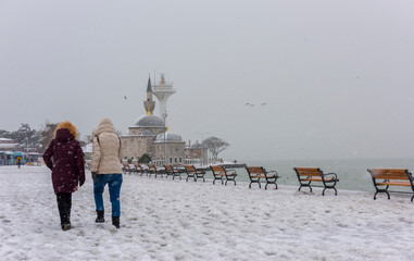 Snowy day in Uskudar, Istanbul.