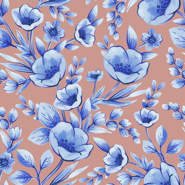 Floral watercolor seamless pattern. Design for fabric, wallpaper, wrapping paper and more.