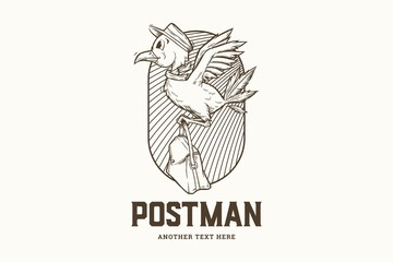 Hand Drawn Postman Bird Logo Vintage