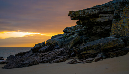 Vendée, France; sunrise on the Pointe de Saint Pierre of Plage des Dames, Noirmoutier island, January 2021.