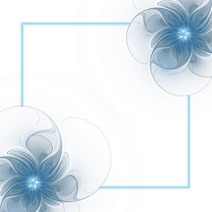 Frame with blue fractal flowers on a white background