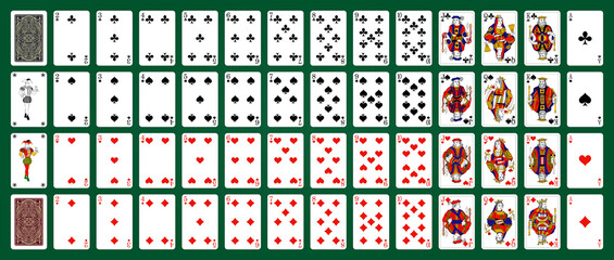 Poker playing cards, full deck - Green background in a separate layer - obrazy, fototapety, plakaty