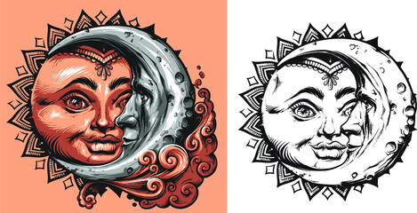 Sun and Moon vector illustration