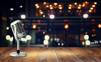 Retro microphone with colorful blured background