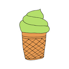 Hand drawn Ice cream food isolated on white background. Ice cream Vector illustration in doodle style. Freehand drawing