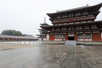 奈良　雪景色の薬師寺