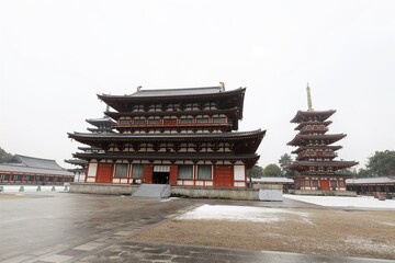 奈良　雪景色の薬師寺