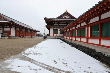 Naklejka premium 奈良 雪景色の薬師寺