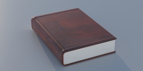 Book leather cover on gray background. 3d illustration