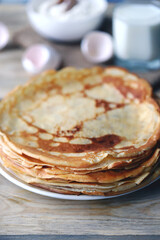 A stack of pancakes on a plate. Pancake week.