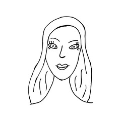 Doodle woman face. International Women's Day. hand drawn of a woman face isolated on a white background. Vector illustration sticker, icon, design element