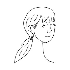 Doodle woman face. International Women's Day. hand drawn of a woman face isolated on a white background. Vector illustration sticker, icon, design element