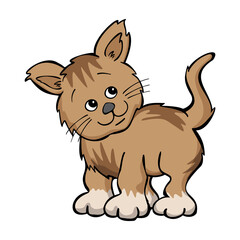 Cute Kitten Cartoon Color Drawing Isolated Vector Illustration