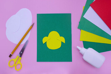 how to make a DIY Easter card from cardboard, step 1, Step by step instruction. Making of handmade...