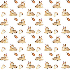 Watercolor seamless sleeping animals pattern