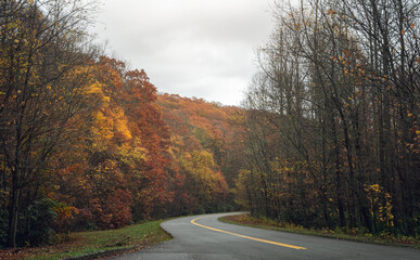 Fototapeta premium Blue Ridge Parkway in North Carolina USA during fall foliage color change