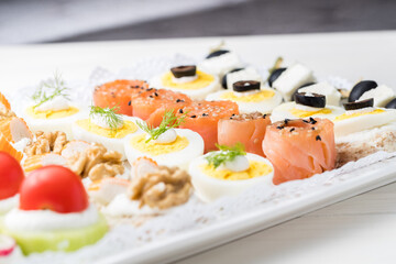 canape with salmon and cheese