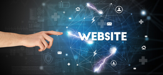 Hand pointing at WEBSITE inscription, modern technology concept