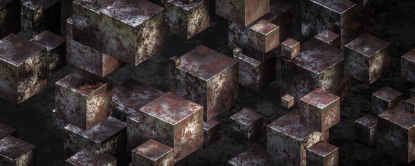 rusty metal cube object 3d render illustration