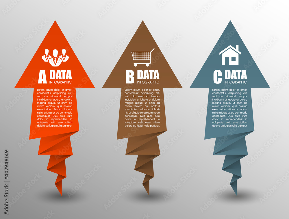 Poster set of origami vector arrow banners with shadow for websites or business design