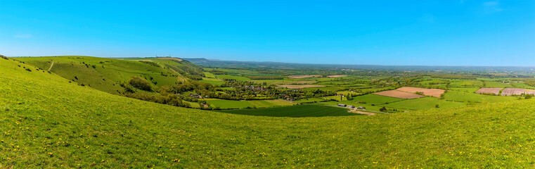 Fototapeta na wymiar A panorama view along the South Downs near Brighton, Sussex on a sunny morning