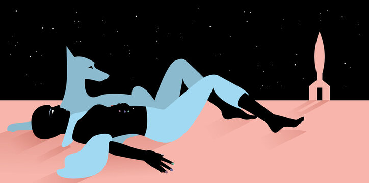 Woman with her dog in space