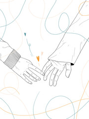 Illustration of a couple giving hands over wihte background