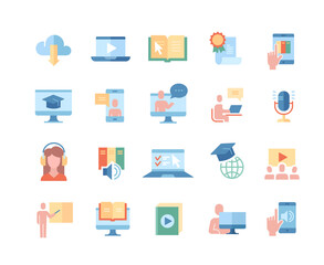 Collection of colored e-learning related icons