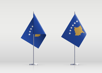 Kosovo flag state symbol isolated on background national banner. Greeting card National Independence Day of the republic of Kosovo. Illustration banner with realistic state flag.