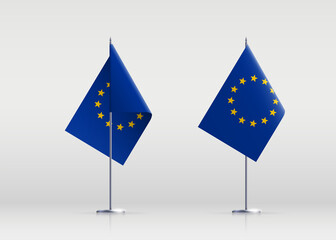 European Union flag state symbol isolated on national banner. Greeting card political and economic union of 27 member states that are located primarily in Europe. Illustration banner realistic EU flag