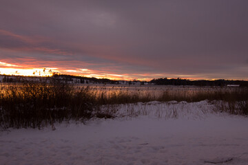 Beautiful sunset panorama on a winter evening