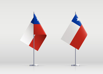 Chile flag state symbol isolated on background national banner. Greeting card National Independence Day of the Republic of Chile. Illustration banner with realistic state flag.