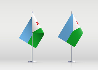 Djibouti flag state symbol isolated on background national banner. Greeting card National Independence Day of the Republic of Djibouti. Illustration banner with realistic state flag.