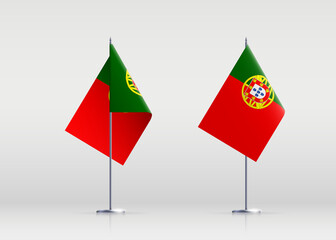 Portugal flag state symbol isolated on background national banner. Greeting card National Independence Day Republic of Portugal. Illustration banner with realistic state flag of Portuguese Republic.