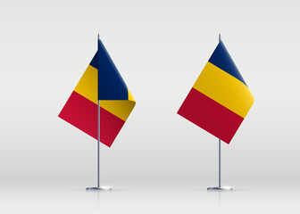 Chad flag state symbol isolated on background national banner. Greeting card National Independence Day of the Republic of Chad. Illustration banner with realistic state flag.