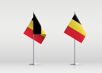 Belgium flag state symbol isolated on background national banner. Greeting card National Independence Day of the Kingdom of Belgium. Illustration banner with realistic state flag.
