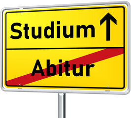 Perspektivische Ansicht Schild Studium Beginn