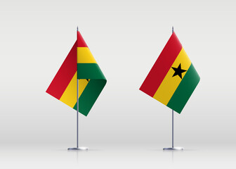Ghana flag state symbol isolated on background national banner. Greeting card National Independence Day of the Republic of Ghana. Illustration banner with realistic state flag.
