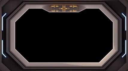 Spaceship or space station interior corridor with the airlock opening on an alpha channel.