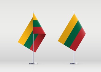 Lithuania flag state symbol isolated on background national banner. Greeting card National Independence Day of the Republic of Lithuania. Illustration banner with realistic state flag.