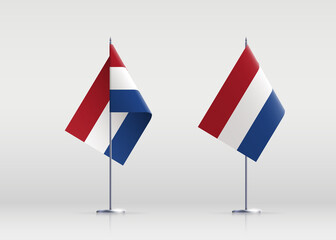 Netherlands flag state symbol isolated on background national banner. Greeting card National Independence Day of the Kingdom of the Netherlands. Illustration banner with realistic state flag Holland.