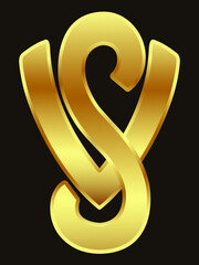 
abbreviation of letters V.S. made in gold on a dark background.