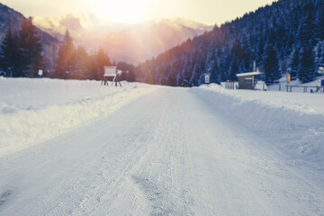 Tracks in fresh snow.Winter image.High quality photo