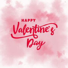 Naklejka na ściany i meble Happy Valentines Day lettering on pink abstract background. Valentines Day greeting card and banner.
