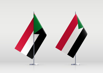 Sudan flag state symbol isolated on background national banner. Greeting card National Independence Day of the Republic of the Sudan. Illustration banner with realistic state flag.