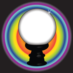 Ball oracle in signal colors on a black background with a rainbow circle. Sphere object with white place for text in vector format.