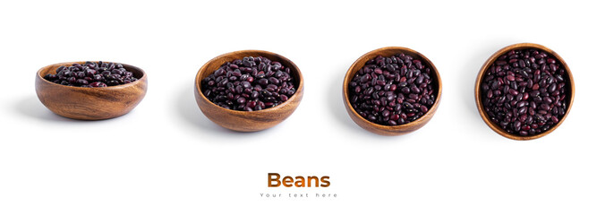 Beans in wooden bowl isolated on a white background.